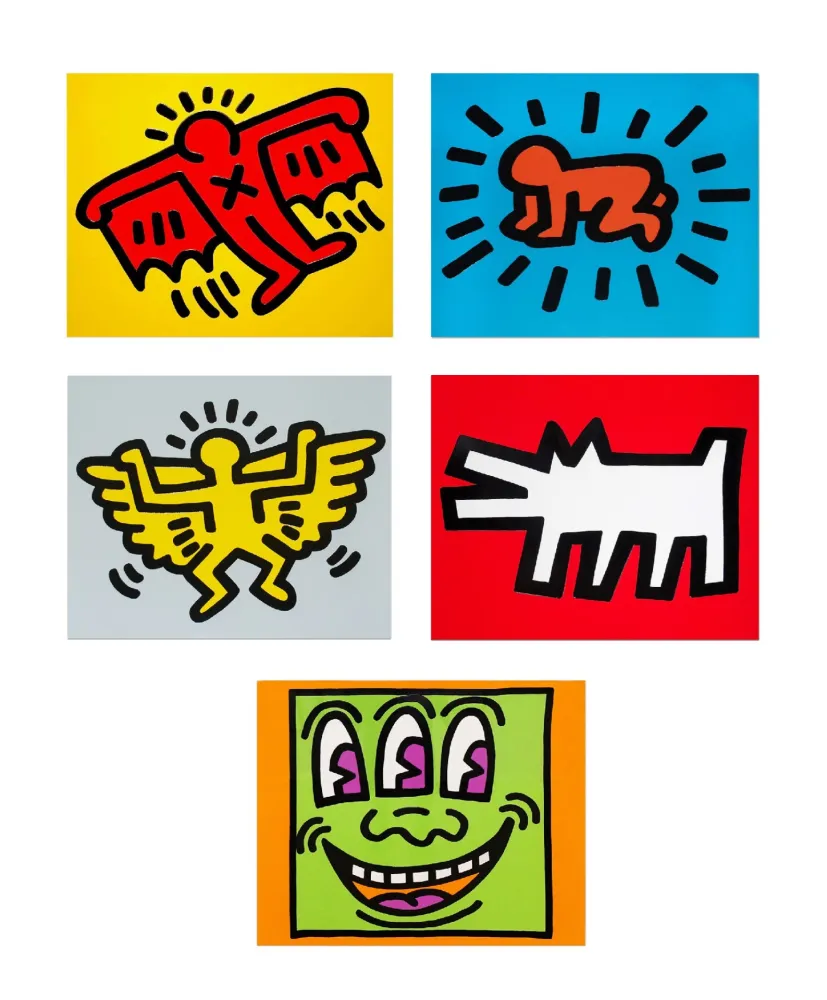 Zeefdruk Haring - ICONS (COLOR) (Complete Set of 5), 1990