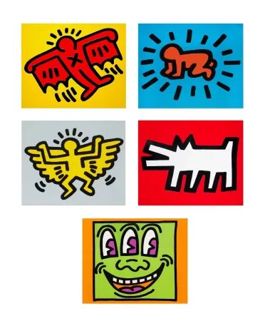 Zeefdruk Haring - ICONS (COLOR) (Complete Set of 5), 1990