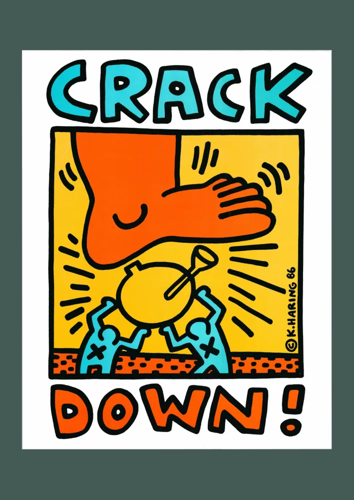 Lithografie Haring - Keith Haring: 'Crack Down!' 1986 Offset-lithograph