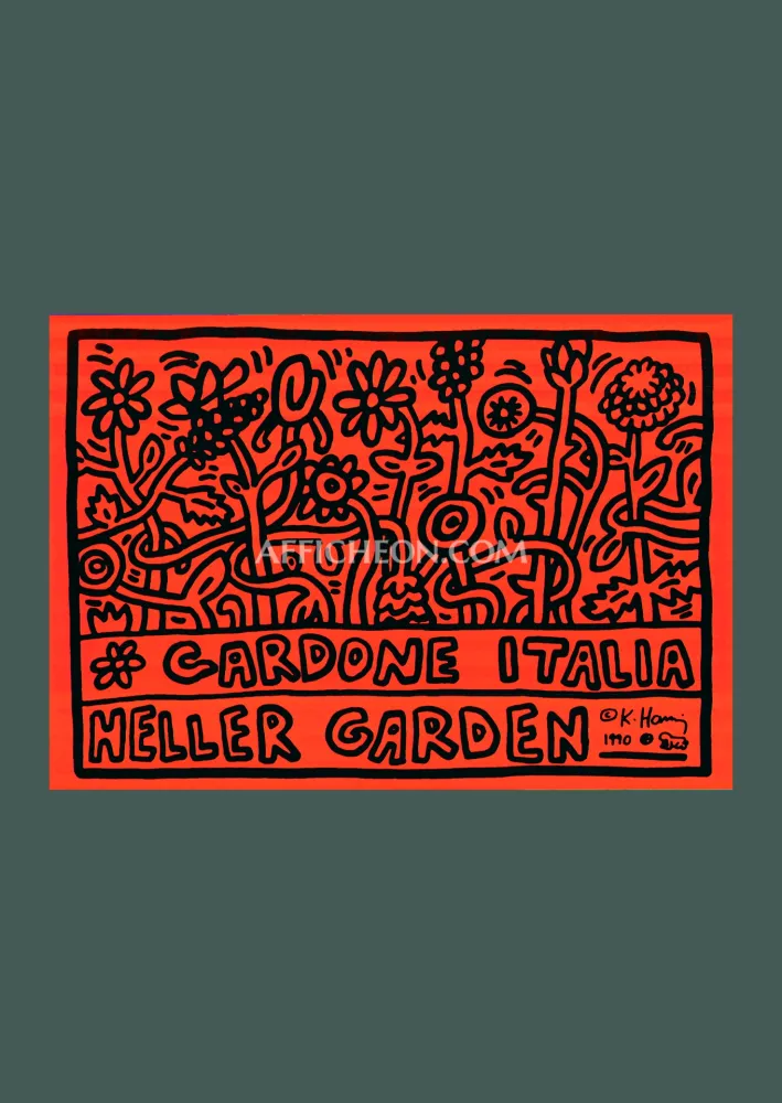 Zeefdruk Haring - Keith Haring: 'Heller Gardens' 1990 Offset-serigraph