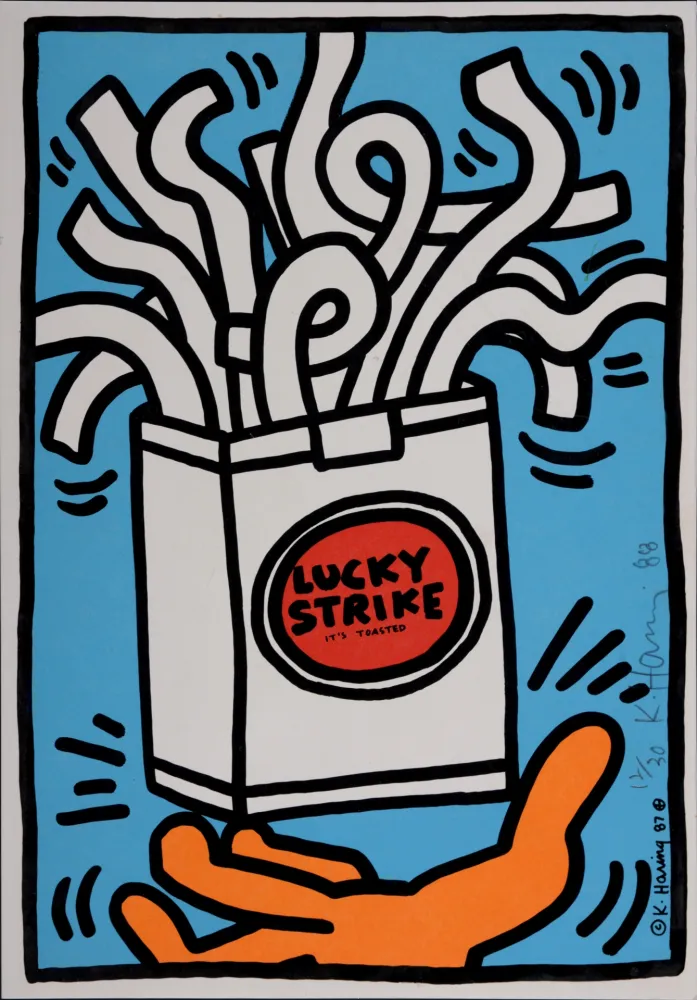 Zeefdruk Haring - Lucky Strike, 1987  Hand signed, Edition of 30 