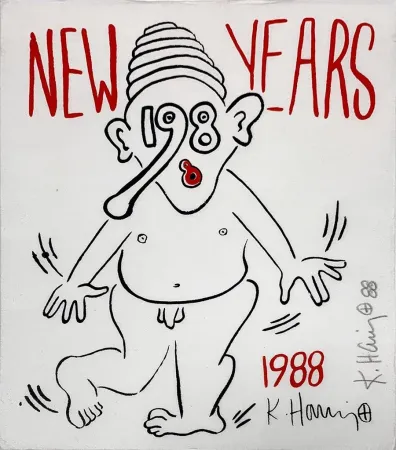 Zeefdruk Haring - New Year's Invitation '88 (Nude)