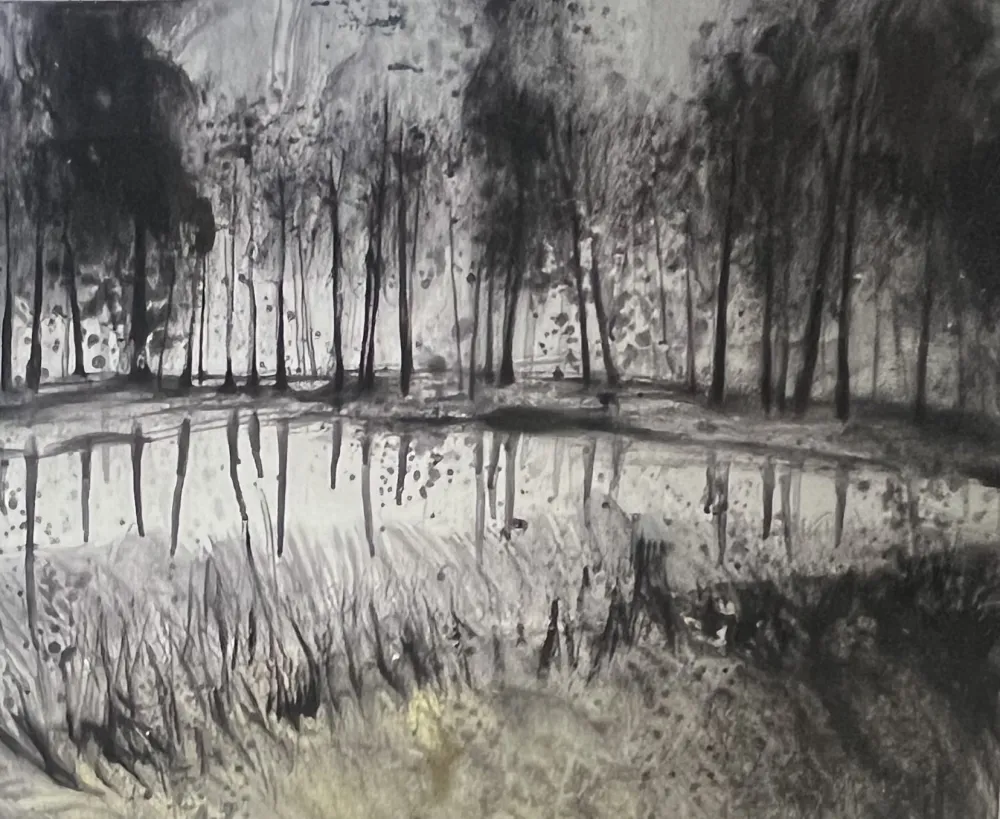 Geen Techniek Havaux - Grande Aquarelle sur papier signée Forêt