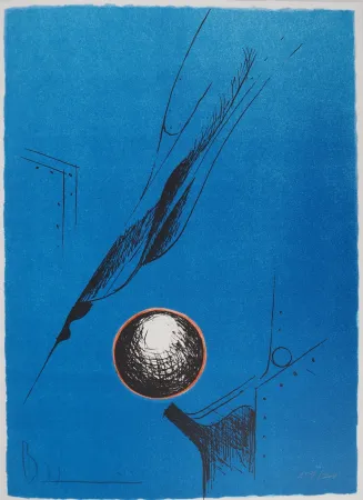 Lithografie Heiliger - Composition Bleu à la sphère