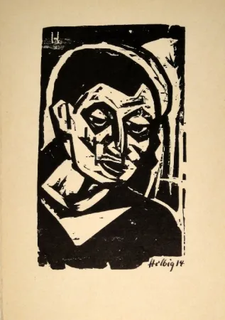 Houtsnede Helbig - Männlicher Kopf