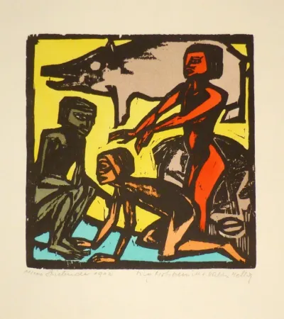 Houtsnede Helbig - Spielende