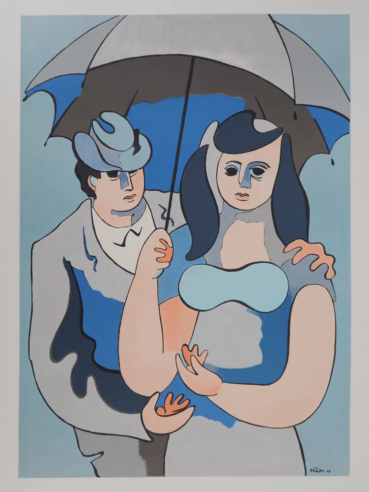Lithografie Helion - Couple sous un parapluie