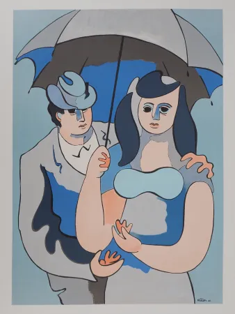 Lithografie Helion - Couple sous un parapluie