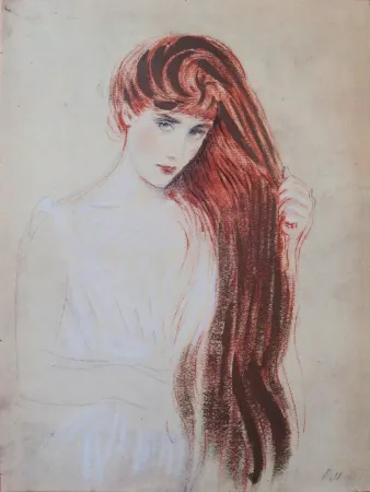 Lithografie Helleu - Femme rousse (la chevelure dorée)