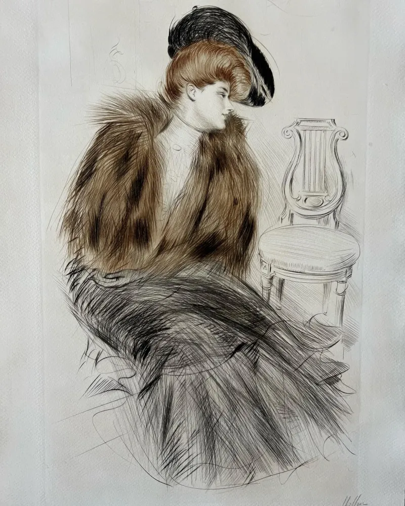 Ets Helleu - Jeune Femme au Manteau de Fourrure (