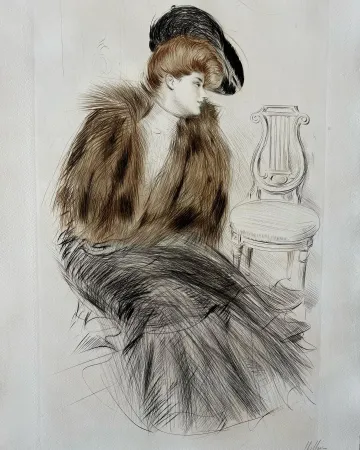 Ets Helleu - Jeune Femme au Manteau de Fourrure (