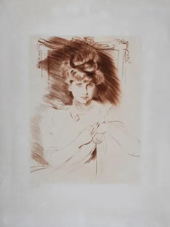 Ets Helleu - Portrait de femme assise de face