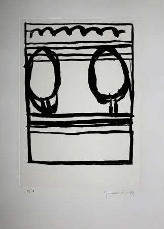 Aquatint Hernandez Pijuan - Dos arbres i núvol