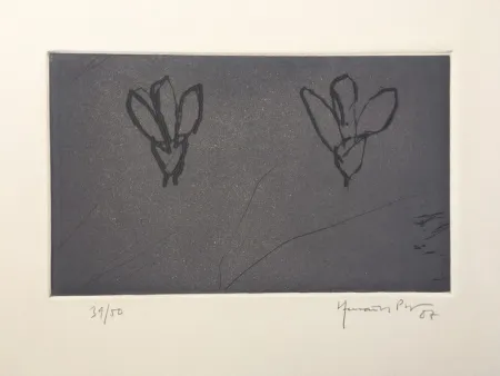 Gravure Hernandez Pijuan - Flores sobre gris