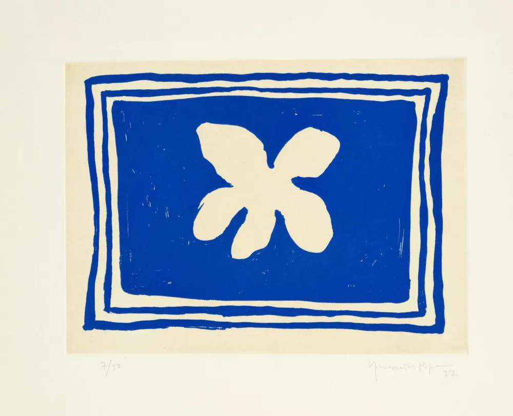 Aquatint Hernandez Pijuan - Flower in blue frame (Flor blava)