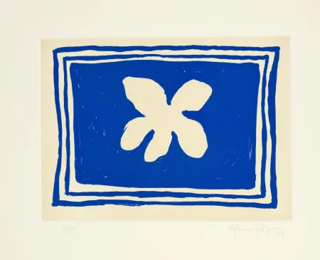 Aquatint Hernandez Pijuan - Flower in blue frame (Flor blava)