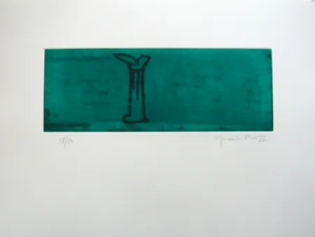 Aquatint Hernandez Pijuan - Gerro i flor sobre verd