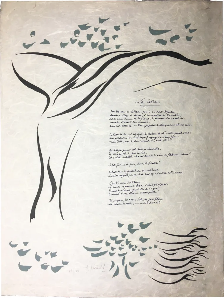 Gravure Herold - Gilbert Lély : LA COSTE. Affiche-Poème originale (1968).