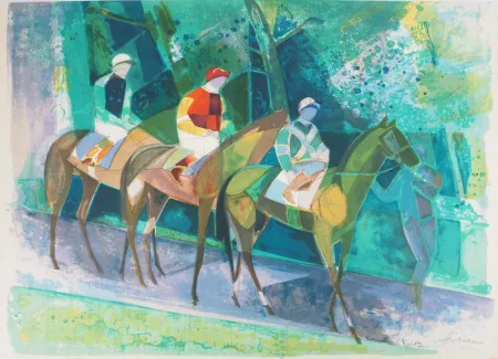 Lithografie Hilaire - Jockeys en promenade