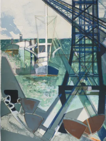 Lithografie Hilaire - Normandie : Bateau de pèche rentrant au Havre