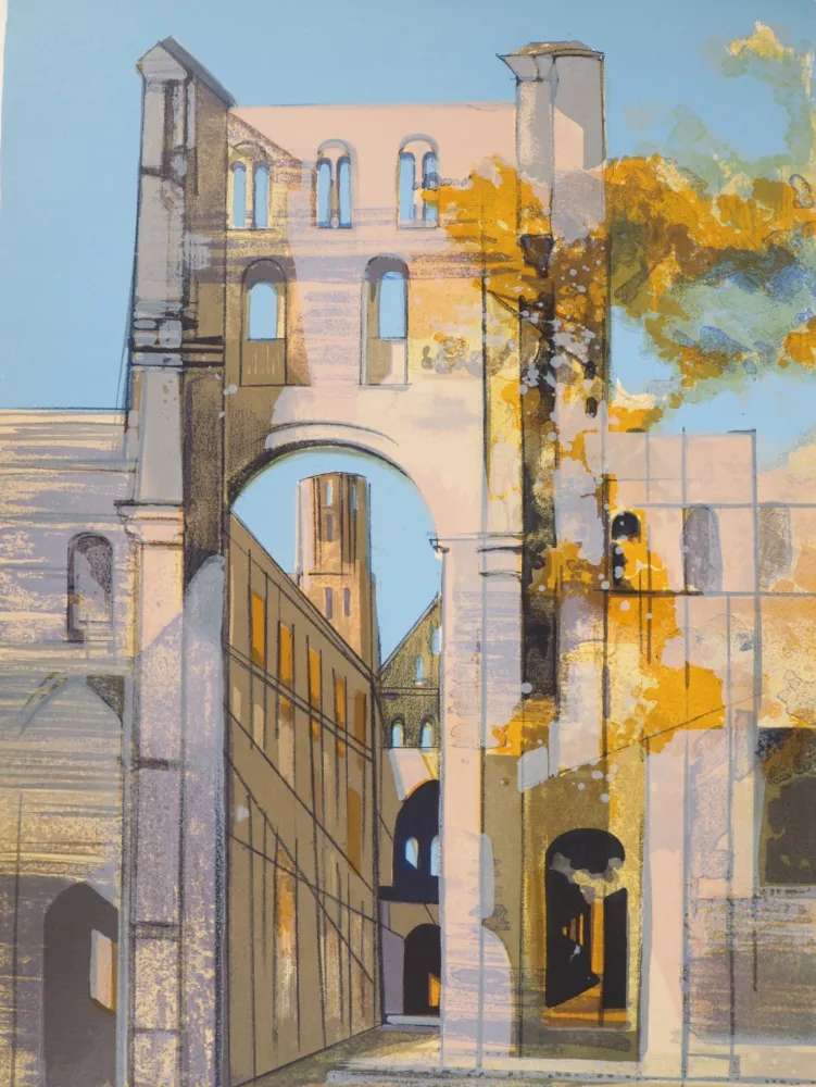 Lithografie Hilaire - Normandie, l'Abbaye de Jumièges