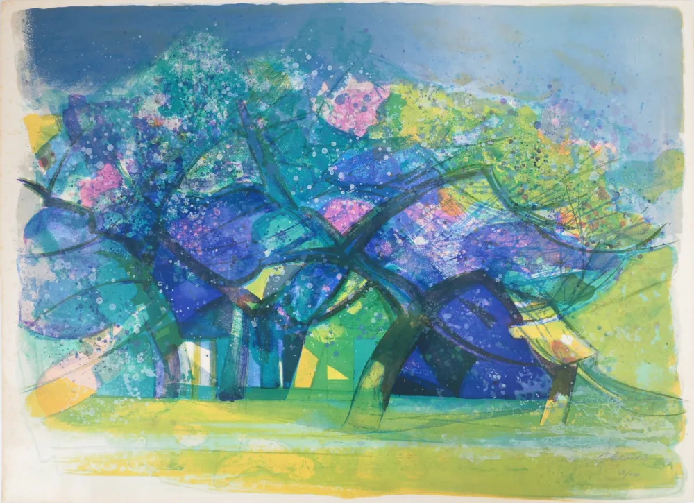 Lithografie Hilaire - Normandie, les pommiers en fleur