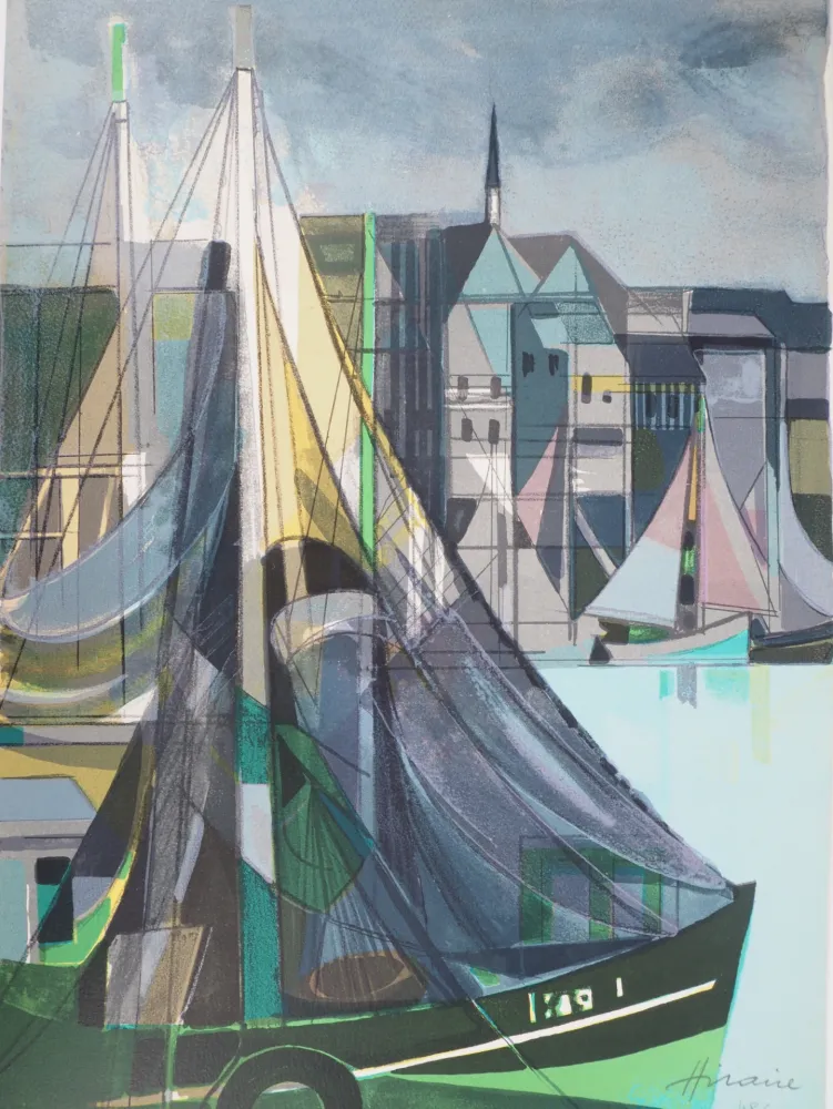 Lithografie Hilaire - Normandie, Voiliers à Honfleur