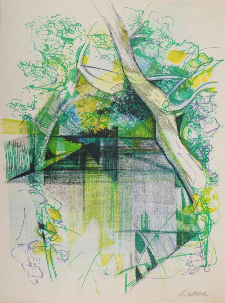 Lithografie Hilaire - Printemps en Alsace (la Moder près de Haguenau)