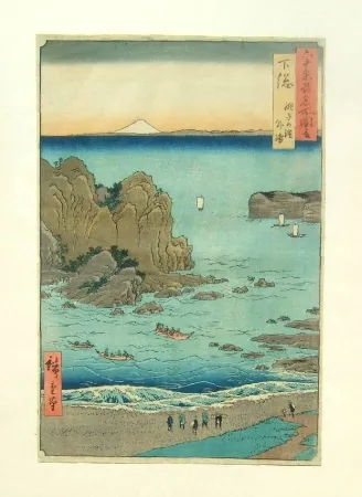 Houtsnede Hiroshige - The Outer Bay at Choshi Beach in Shimosa Province