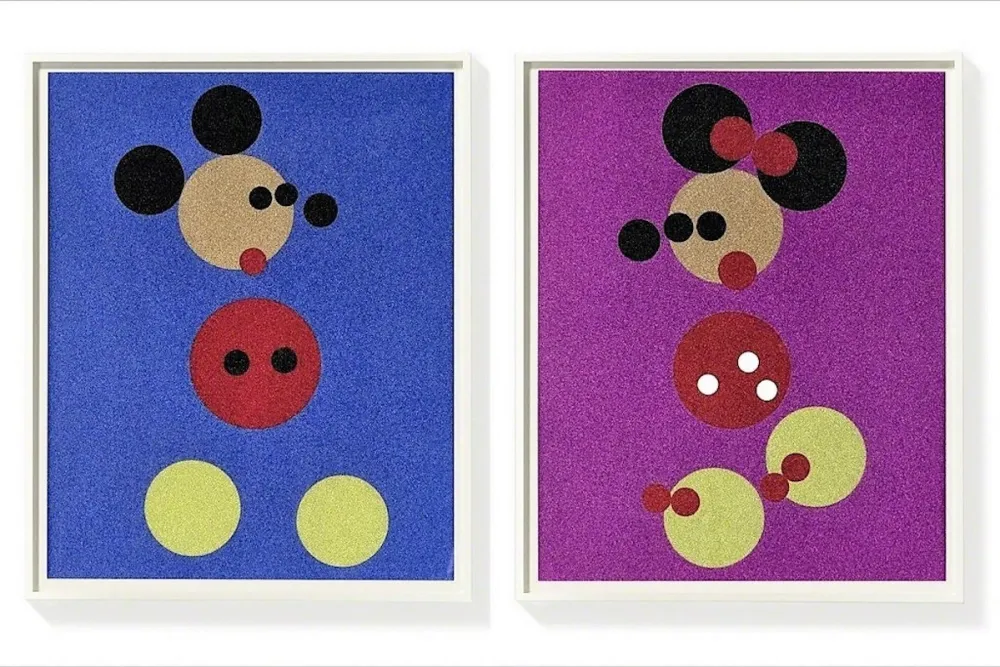 Zeefdruk Hirst - Mickey (Blue Glitter) & Minnie (Pink Glitter)