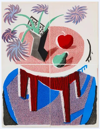 Geen Techniek Hockney -  Flowers, Apple and Pear on a Table