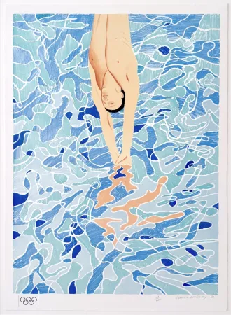 Lithografie Hockney - Munich Olympics, Swimmer