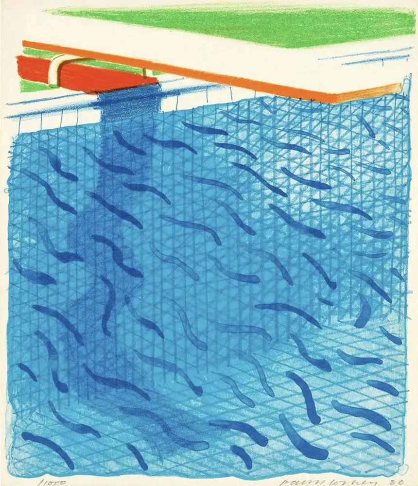 Lithografie Hockney - Pool Made with Paper and Blue Ink for Book