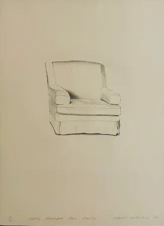 Lithografie Hockney - Slightly damaged chair, Malibu