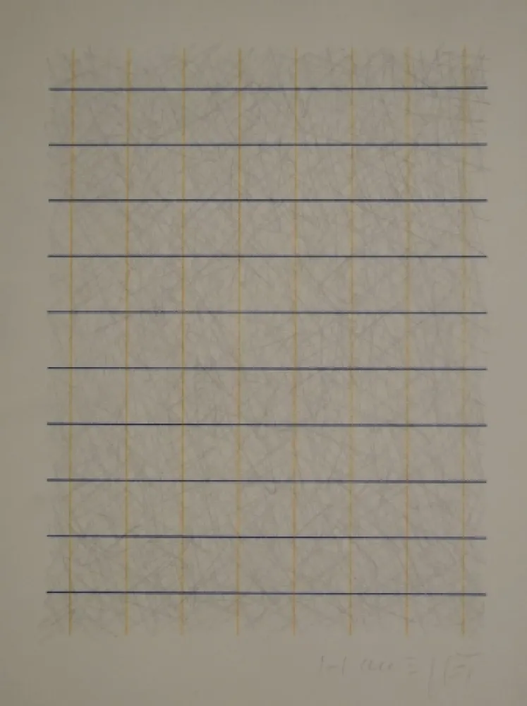 Geen Techniek Honegger - Zeichnung in Bleistift und Rapidograph in Blau und Orange.