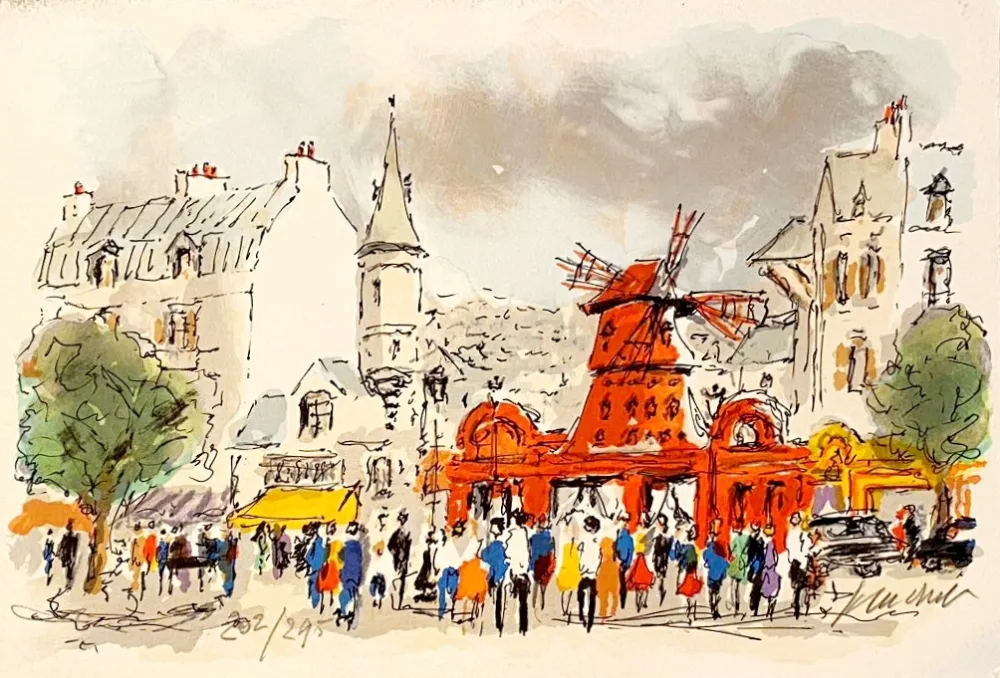 Lithografie Huchet - Montmartre: Le Moulin Rouge