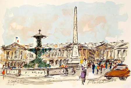 Lithografie Huchet - Place de la Concorde