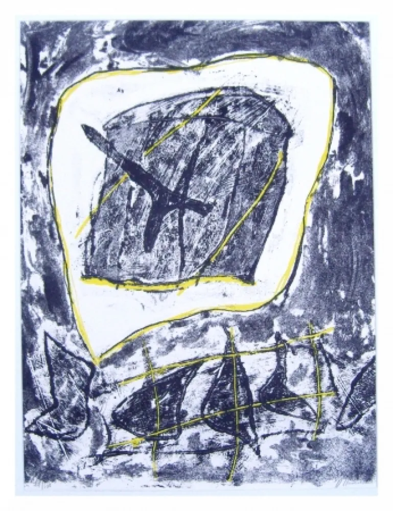 Lithografie Humair - Composition jaune et noire 1