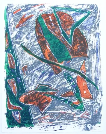 Lithografie Humair - Composition verte et rouge