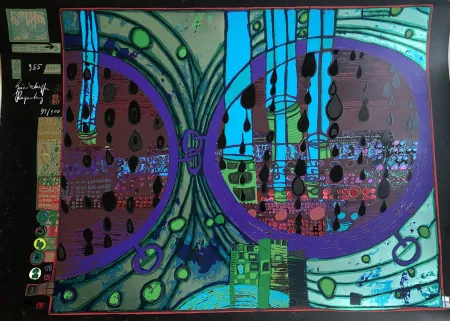 Zeefdruk Hundertwasser - A RAINY DAY ON THE REGENTAG