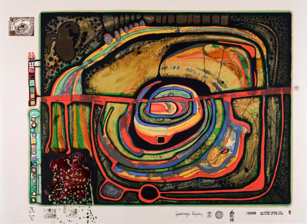 Lithografie Hundertwasser - Die fünfte Augenwaage, Plate 1, 1970-72