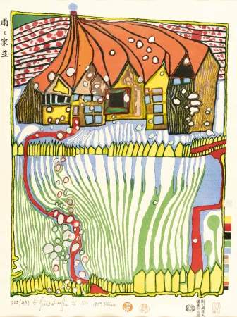 Houtsnede Hundertwasser - Do not wait Houses – Move