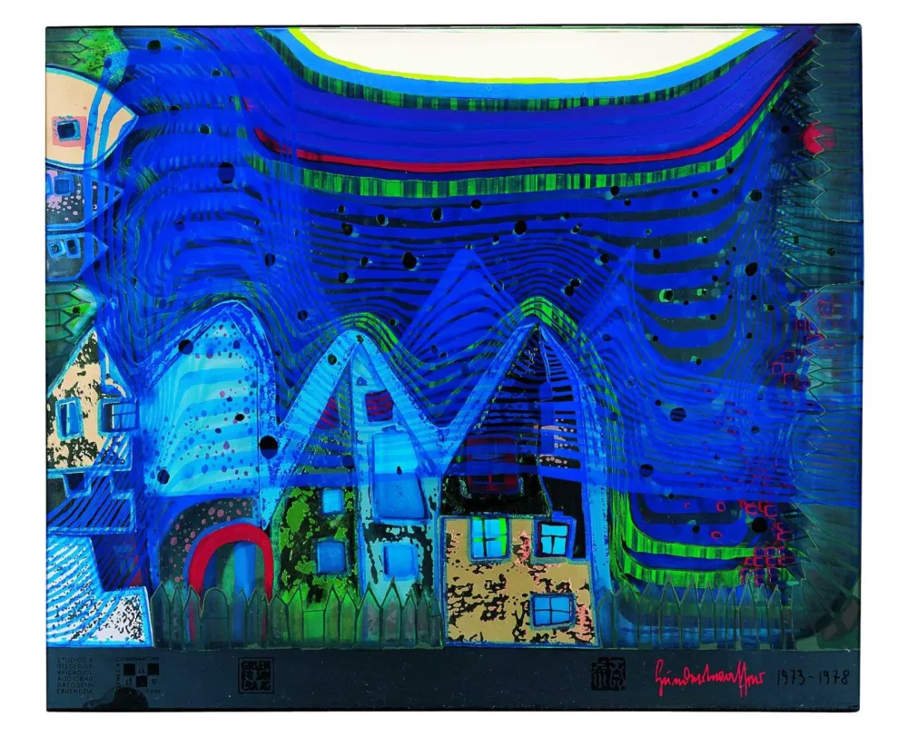 Zeefdruk Hundertwasser - Fall In Cloud - Fall In Fog - Fall Out