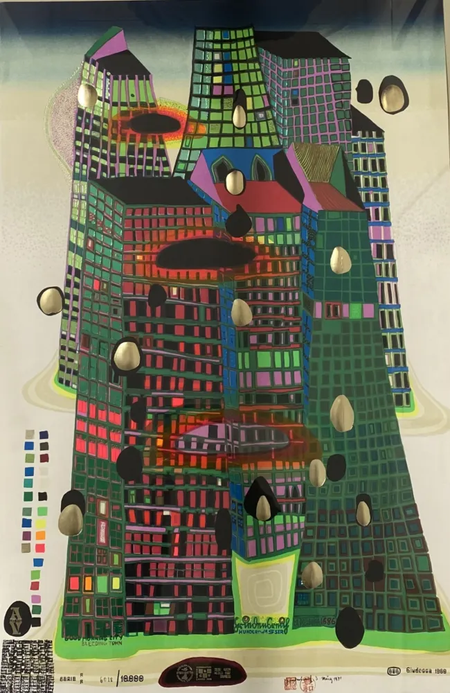 Zeefdruk Hundertwasser - GOOD MORNING CITY - BLEEDING TOWN 