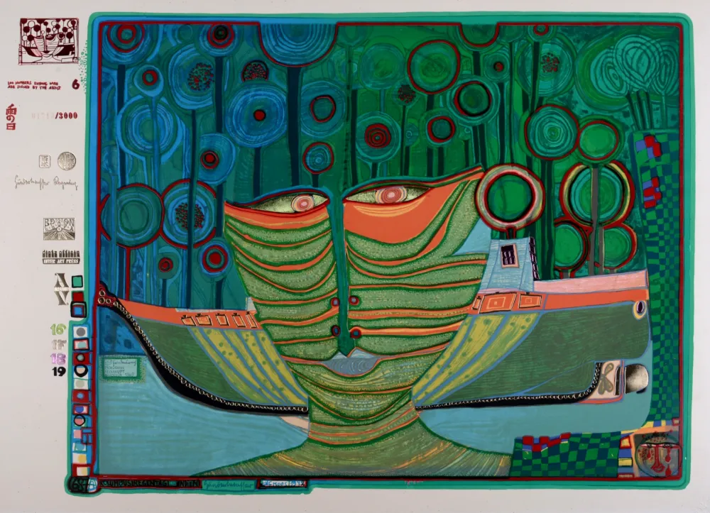 Zeefdruk Hundertwasser - Kolumbus Regentag in Indien, Plate 6, 1970-72