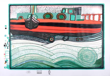 Zeefdruk Hundertwasser - Regentag auf Liebe Wellen, 1972