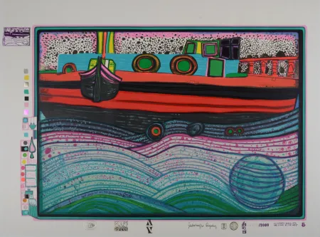 Zeefdruk Hundertwasser - Regentag on Waves of Love, Plate 8, 1970-72