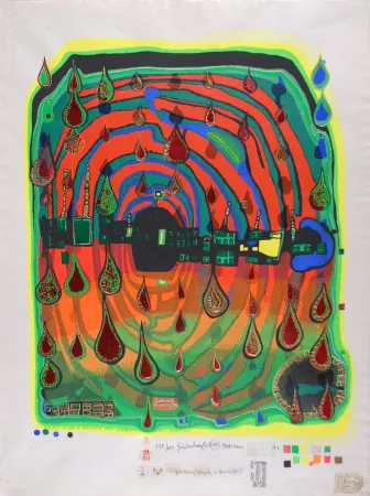 Zeefdruk Hundertwasser - Sad not so sad is rainshine from Rainday on a rany day