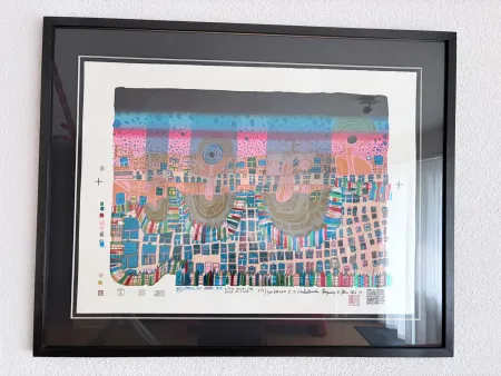Zeefdruk Hundertwasser - Town in Town, Stadt in der Stadt