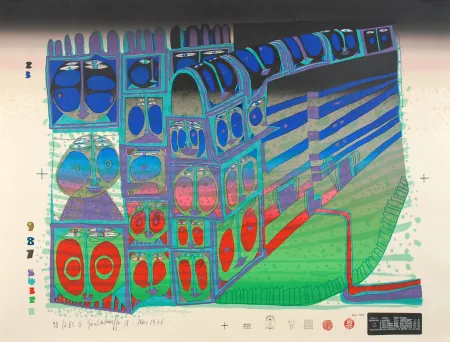 Zeefdruk Hundertwasser - Train de nuit - Night train